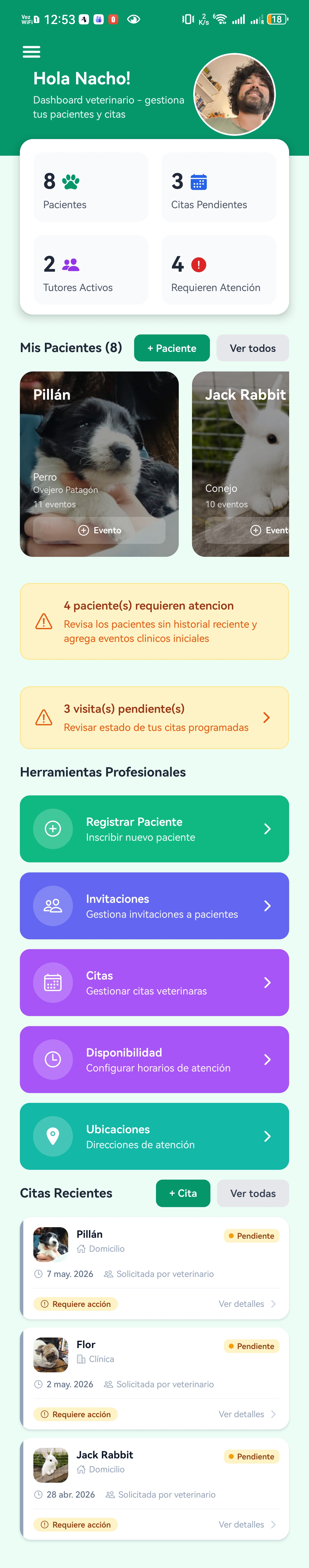 Dashboard veterinario PetCarnet